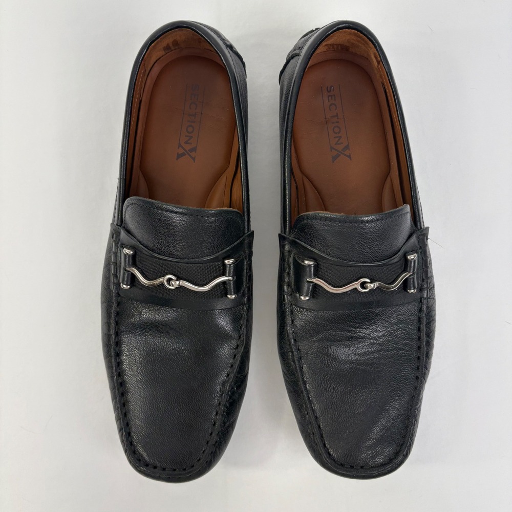 Section X Mens Black Leather Bit Driving Moc Loafers Size 10 M - Picture 5 of 10